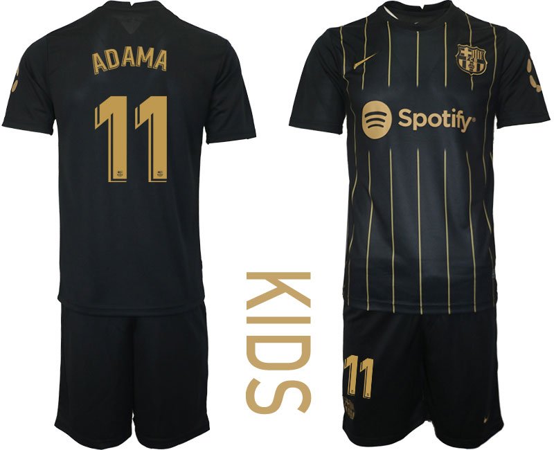 Kinder FC Barcelona 2022-2023 Trikot schwarz gold Trikotsatz Kurzarm ADAMA #11