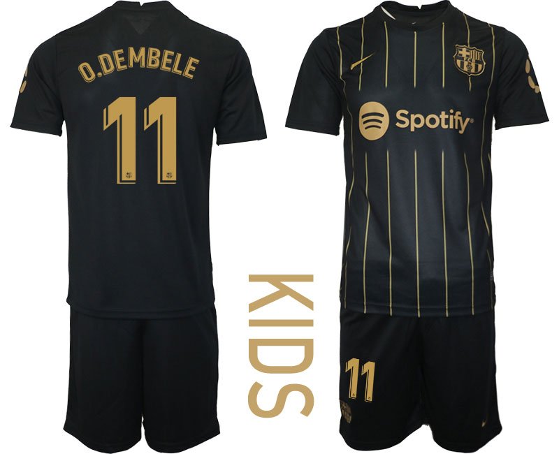 Kinder FC Barcelona 2022-2023 Trikot schwarz gold Trikotsatz Kurzarm O.DEMBELE 11