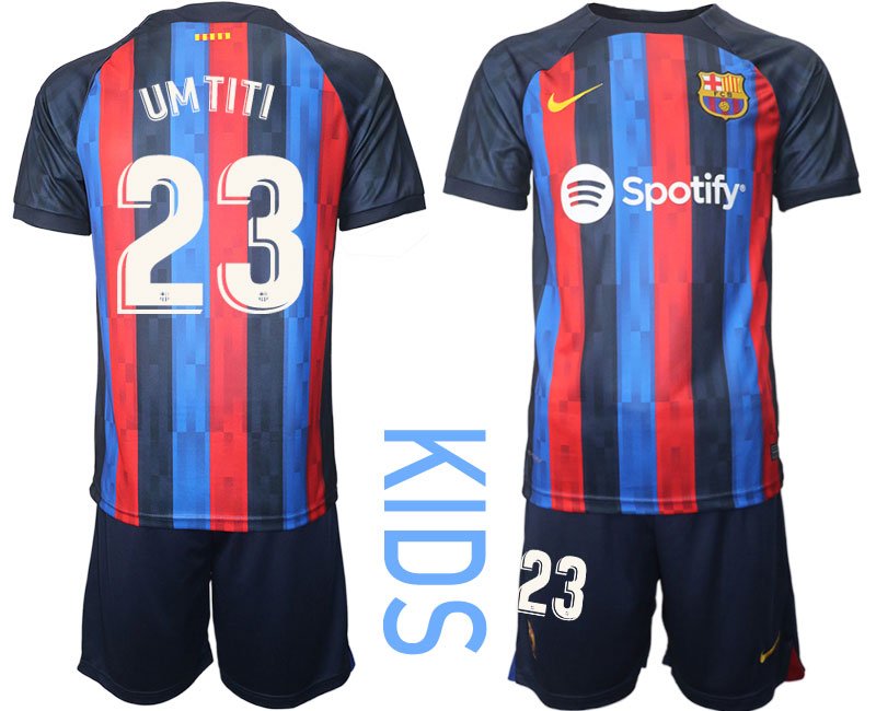 Kinder FC Barcelona 2022-23 Heimtrikot schwarz blau rot Trikotsatz Kurzarm UMTITI 23