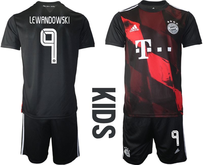 Kinder FC Bayern München 2020-21 Ausweichtrikot schwarz rot 3rd Trikot Lewandowski 9