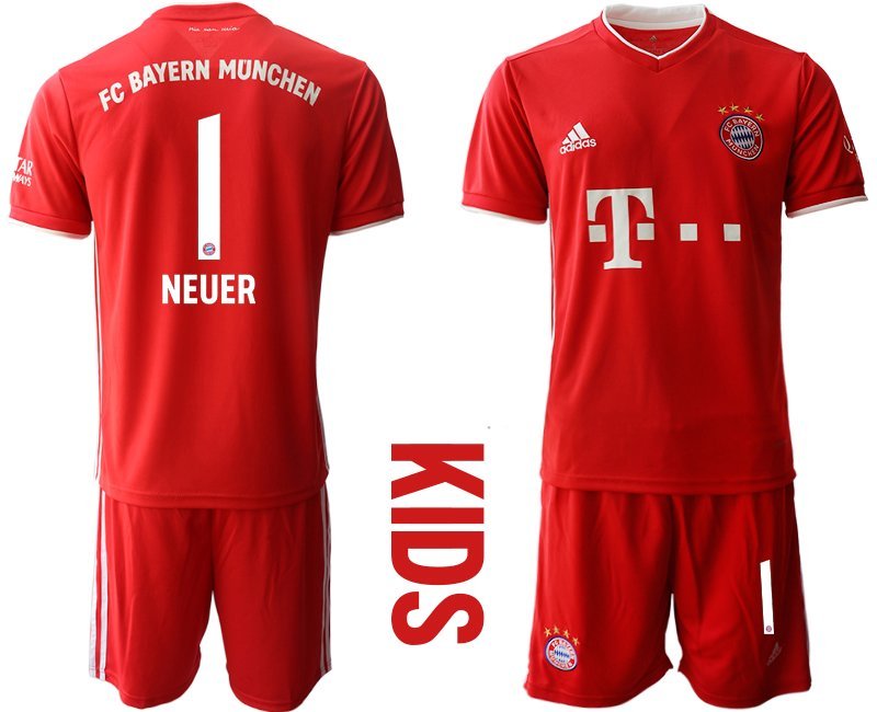 Kinder FC Bayern München Heim Trikot 2020-2021 rotweiß Trikotsatz Neuer 1