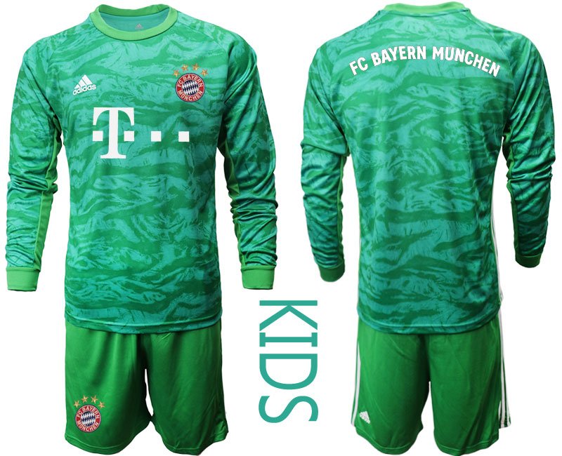 Kinder FC Bayern München Torwarttrikot 2019-20 GK-Shirt Gruen Trikotsatz Langarm