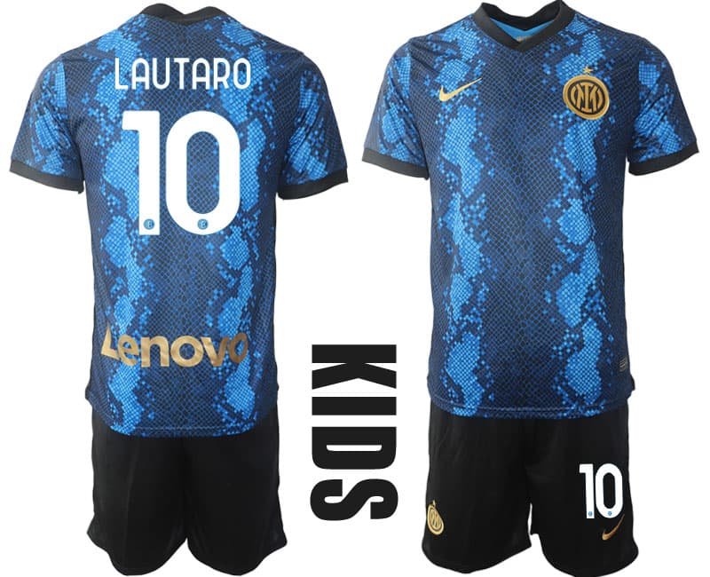 Kinder Inter Mailand Heimtrikot 2021-22 blau gold Trikotsatz mit Aufdruck Lautaro 10