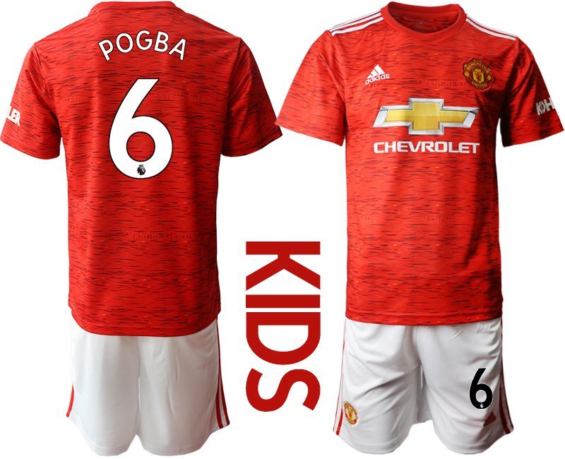 Kinder Manchester United 2020-21 Heimtrikot rot mit Aufdruck POGBA 6