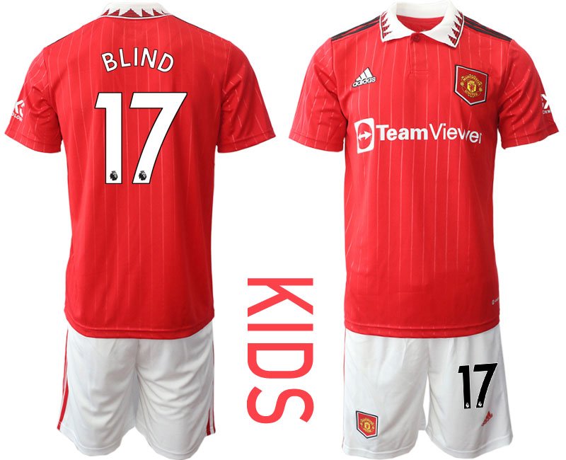 Kinder Manchester United 2022-2023 Heimtrikot mit Aufdruck Blind 17