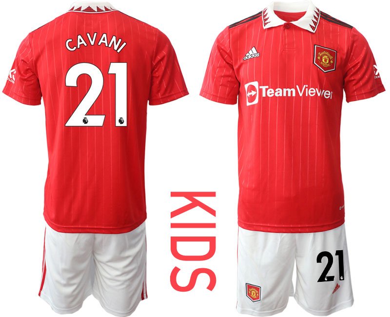 Kinder Manchester United 2022-2023 Heimtrikot mit Aufdruck Cavani 21