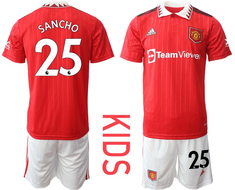 Kinder Manchester United 2022-2023 Heimtrikot mit Aufdruck Sancho 25