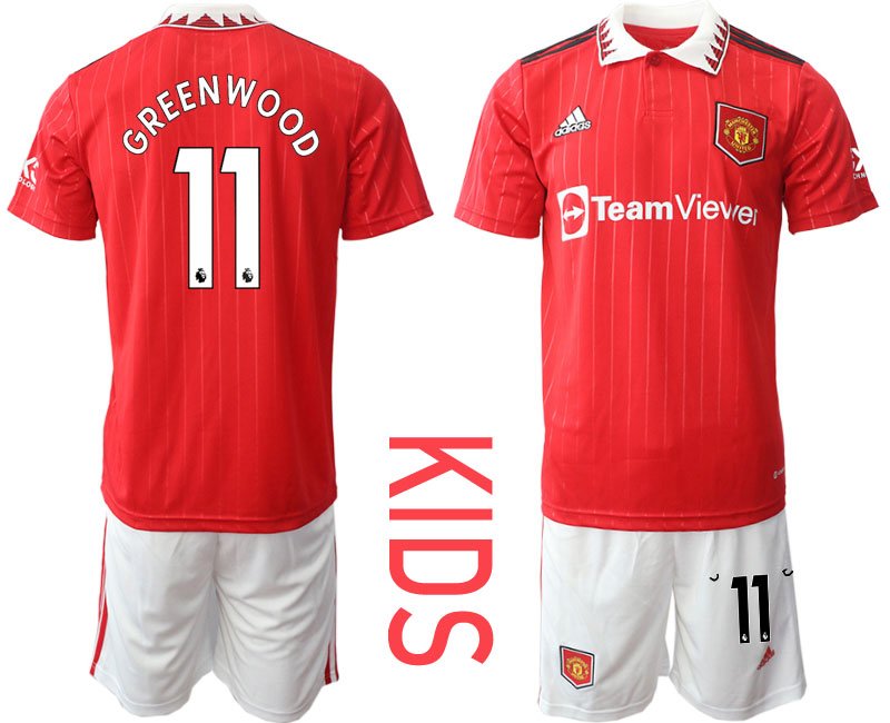 Kinder Manchester United 22-23 Heimtrikot mit Aufdruck Greenwood 11