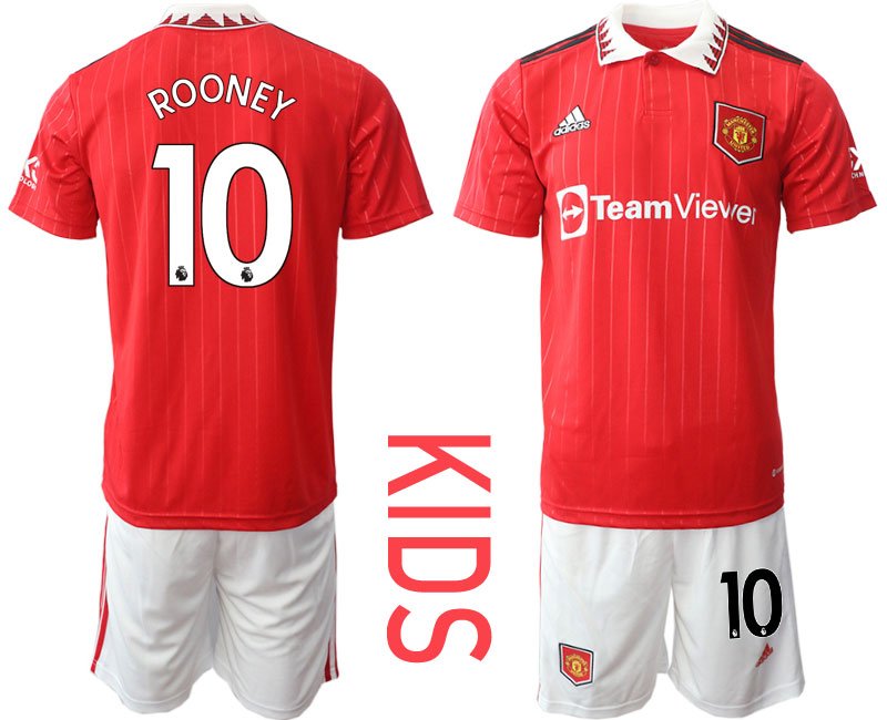 Kinder Manchester United 22-23 Heimtrikot mit Aufdruck ROONEY 10