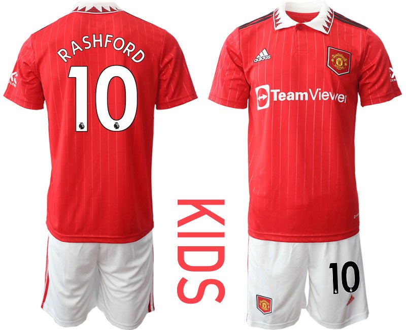 Kinder Manchester United 22-23 Heimtrikot mit Aufdruck Rashford #10