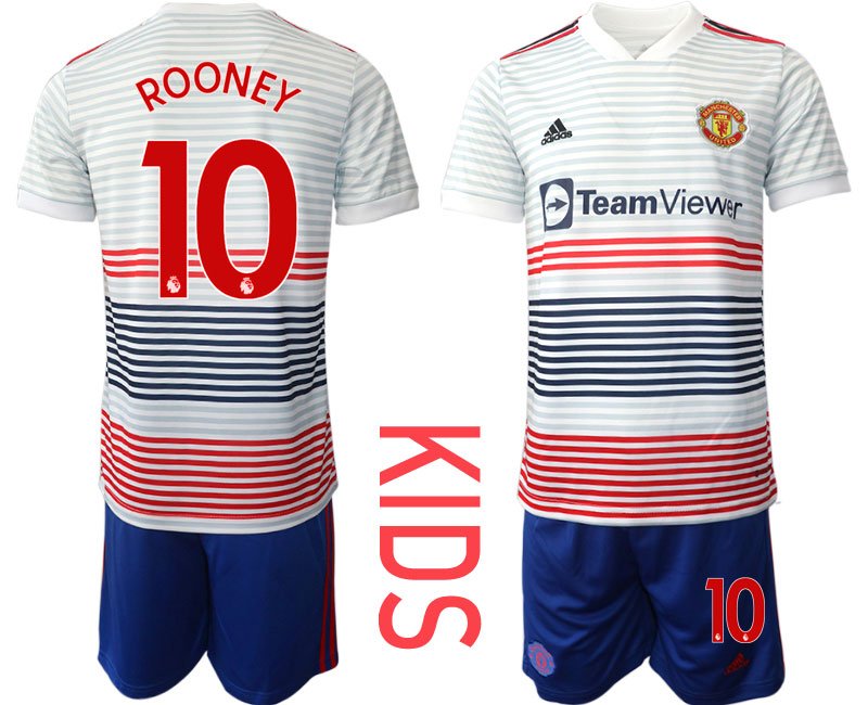 Kinder Manchester United Auswärtstrikot 2022/23 Fußballtrikot weiß ROONEY 10