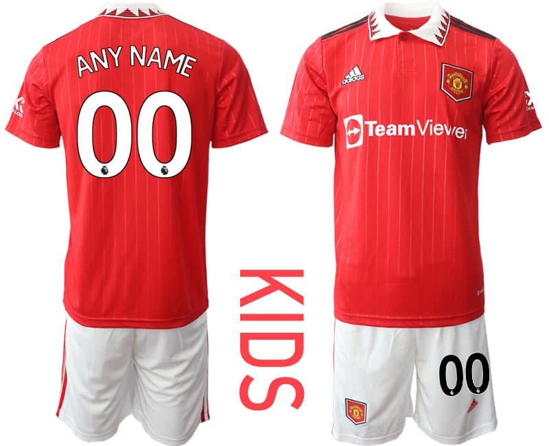 Kinder Manchester United Heimtrikot 2022-23 Trikotsatz Kurzarm Anpassbare Name und Nummer