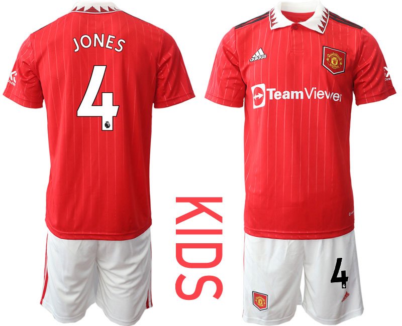 Kinder Manchester United Heimtrikot 2022-23 rot weiss Trikotsatz Kurzarm Jones #4