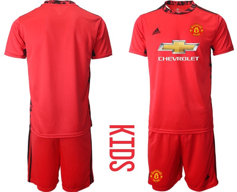 Kinder Manchester United Torwart Trikot 2020-21 rot Kurzarm + Kurze Hosen