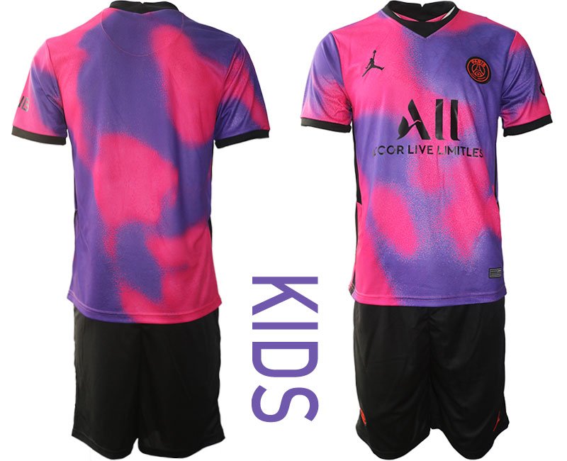 Kinder PSG 2020-21 Viertes Trikot rosa und lila 4th Paris Saint Germain Trikotsatz