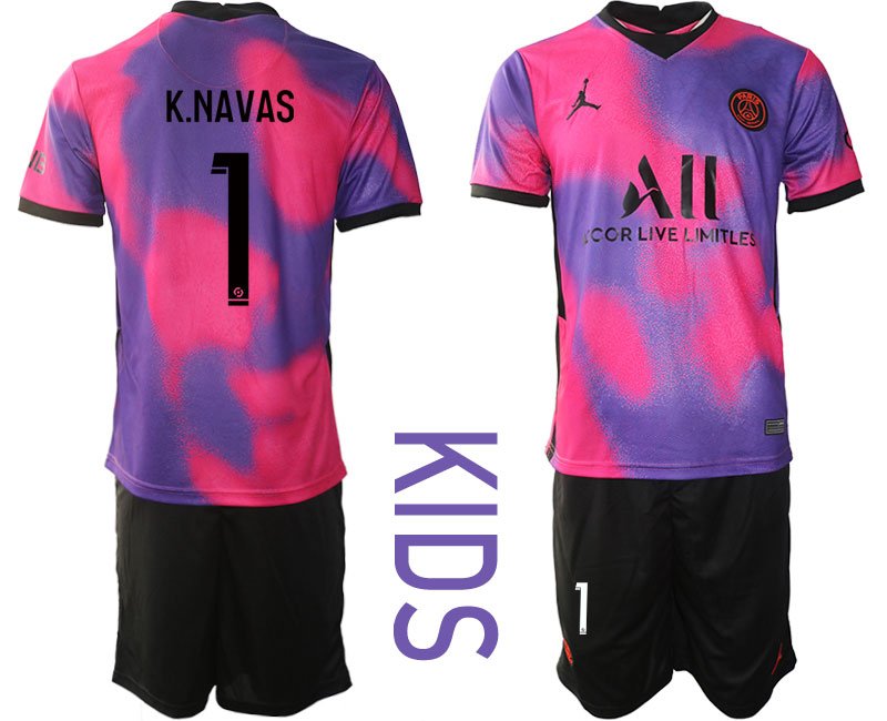 Kinder Paris Saint Germain 2020/21 Viertes Trikot rosa und lila Trikotsatz K.NAVAS 1