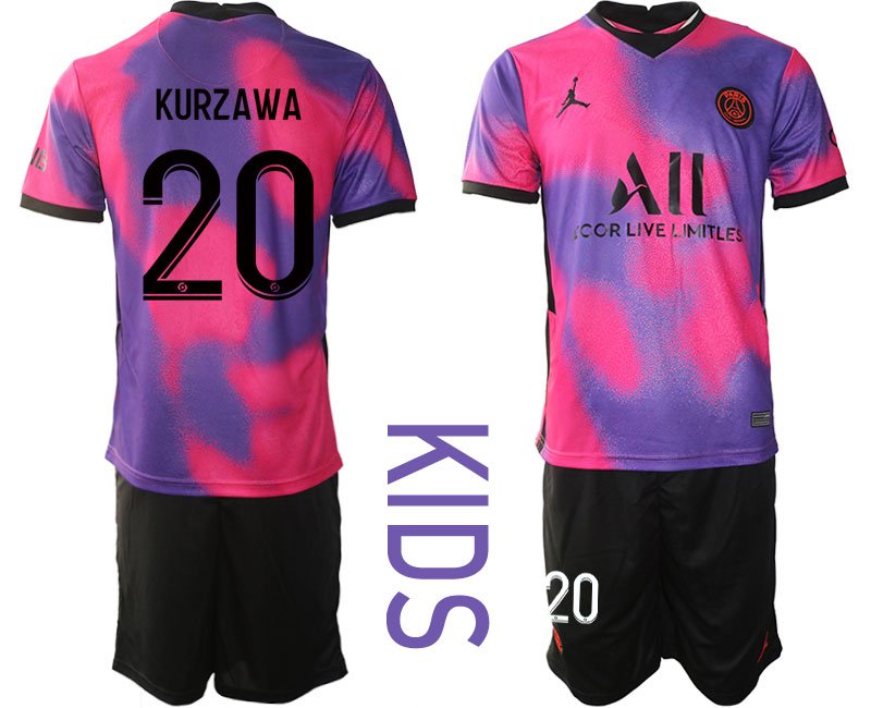 Kinder Paris Saint Germain 202021 Viertes Trikot rosa und lila Trikotsatz KURZAWA #20