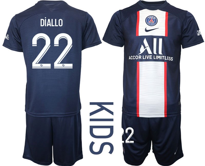 Kinder Paris Saint-Germain 202223 Heimtrikot Blau PSG Trikot Diallo #22
