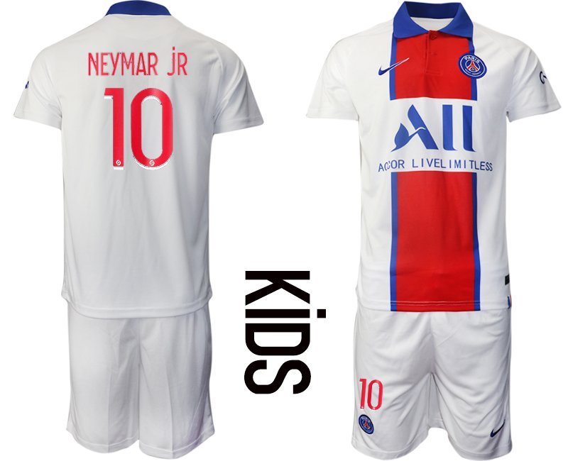 Kinder Paris Saint Germain Auswärtstrikot 2020-21 weiß rot blau Trikotsatz PSG Neymar Jr 10