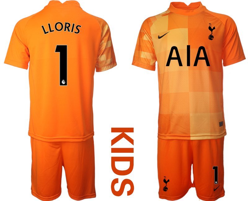 Kinder Tottenham Hotspur 2021-22 Torwarttrikot Orange Trikotsatz Kurzarm LLORIS #1