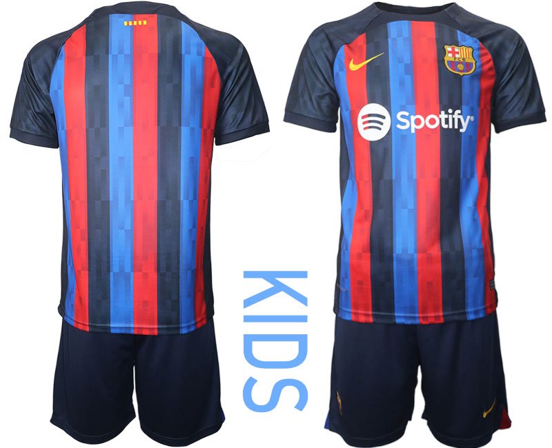 Kinderheim Trikot FC Barcelona 2022-23 Trikotsatz Kurzarm günstig kaufen