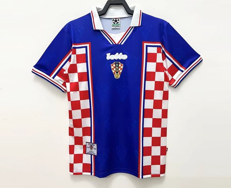 Kroatien Auswärtstrikot WM 1998 Hrvatska Croatia Fan Trikot Blau Kurzarm Herren