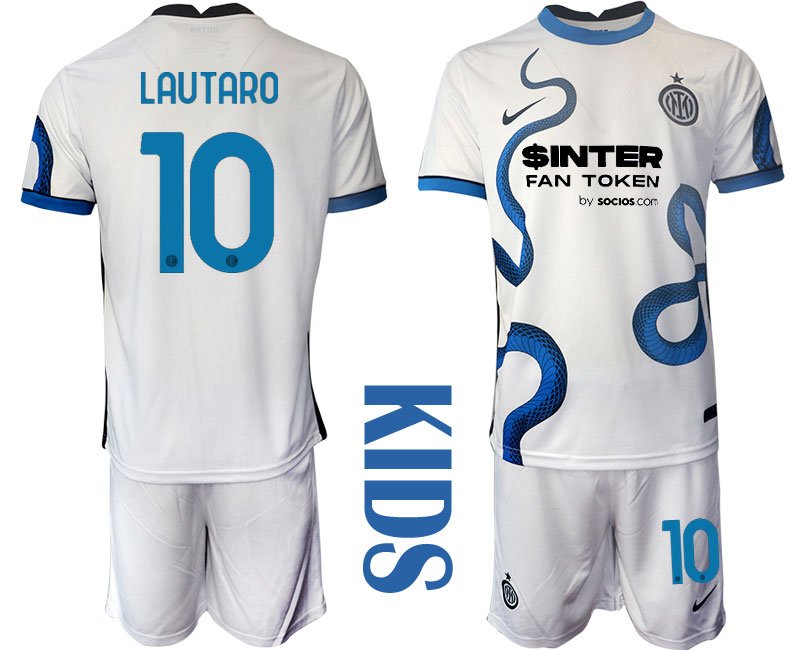 Lautaro 10 Inter Mailand Auswärtstrikot 202122 Weiß Blau Trikotsatz Kinder