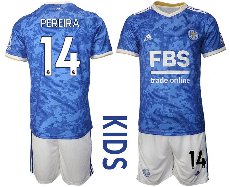 Leicester City 2021-2022 Heim Trikot Kinder Trikotsatz blau weiß Pereira #14