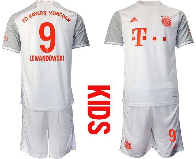 Lewandowski 9 FC Bayern München Trikot 20202021 Auswärts weiß Fußball Trikotsatz für Kinder