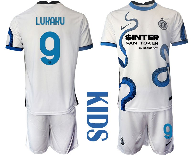 Lukaku #9 Inter Mailand Auswärtstrikot 202122 Weiß Blau Shirt Kinder