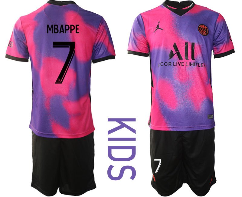 MBAPPÉ 7 Paris Saint Germain 202021 Viertes Trikot rosa und lila Trikotsatz Kinder