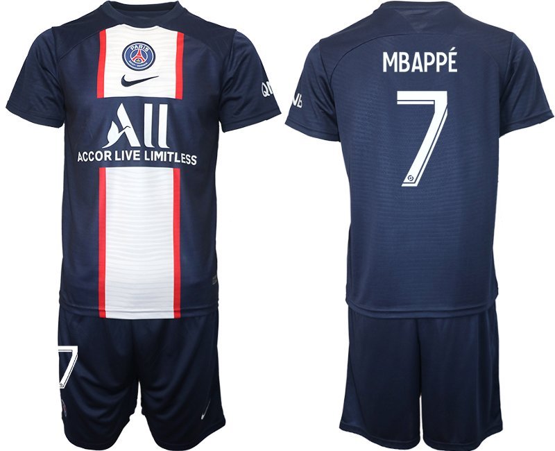 MBAPPÉ 7 Paris Saint Germain 2022-23 Heimtrikot blau PSG Trikotsatz Kurzarm + Kurze Hosen