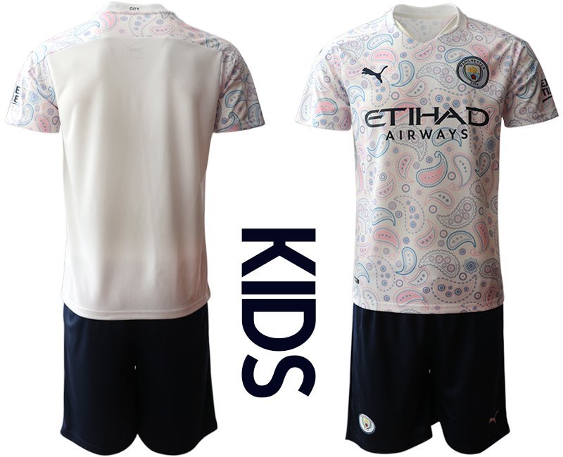 Manchester City Ausweichtrikot 2020-2021 Trikotsatz weiß violett 3rd Trikot Kinder