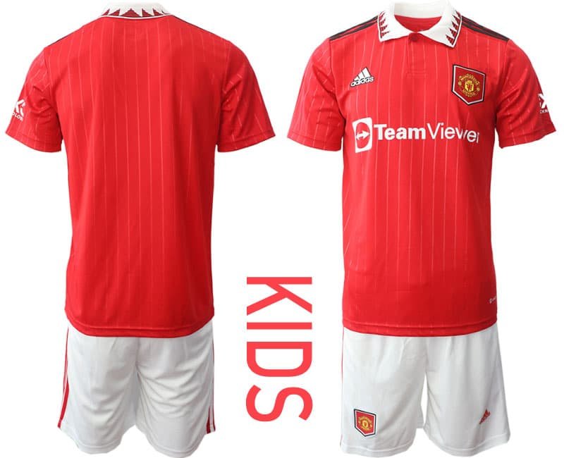 Manchester United Heimtrikot 2022-23 Trikotsatz rot Kurzarm + weiß Kurze Hosen