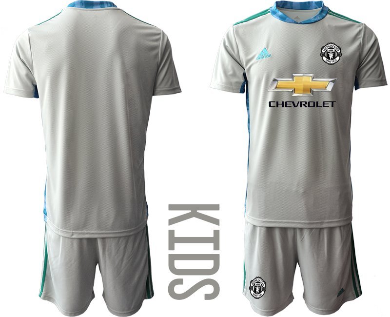 Manchester United Torwarttrikot grau Kurzarm + Kurze Hosen Kindertrikot für draußen