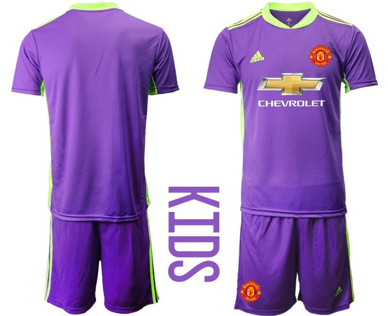 Manchester United Torwarttrikot lila Kurzarm + Kurze Hosen Kinder Goalkeeper Jersey