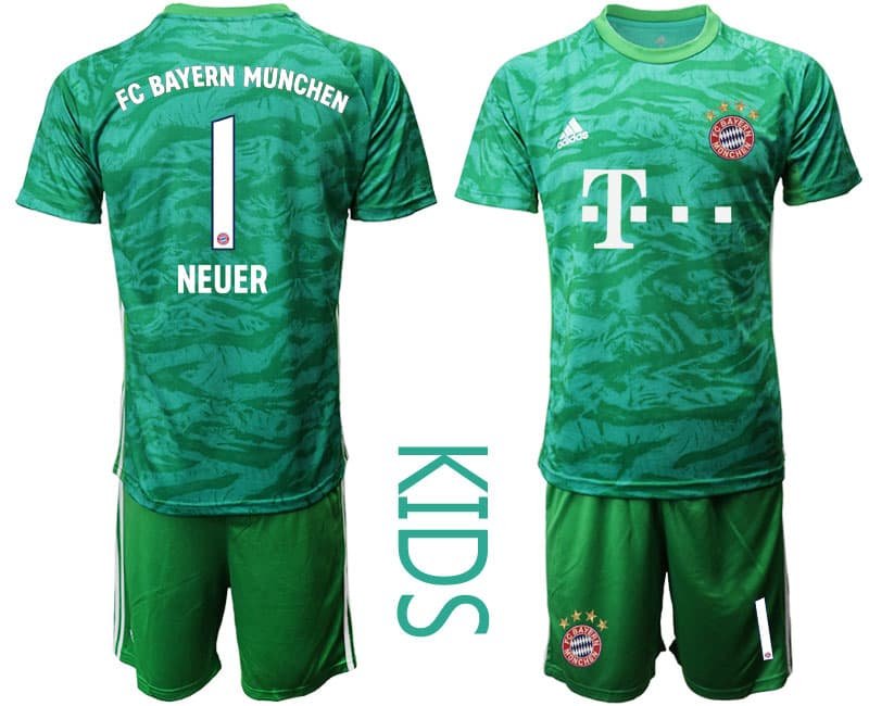 Manuel Neuer 1 FC Bayern München Torwarttrikot 2019-20 grün Trikotsatz Kinder