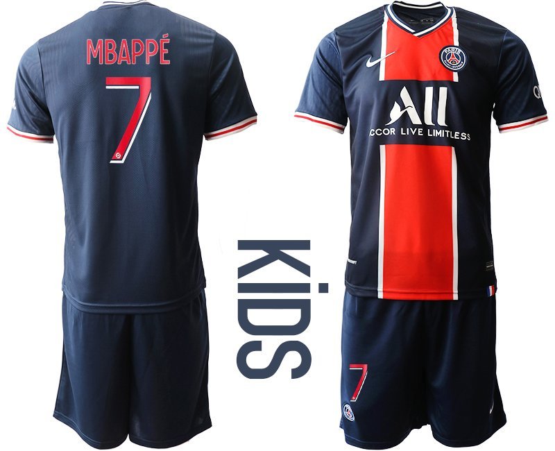 Mbappé 7 Paris Saint-Germain 2020-2021 Heimtrikot blau PSG Fußballtrikot Kinder