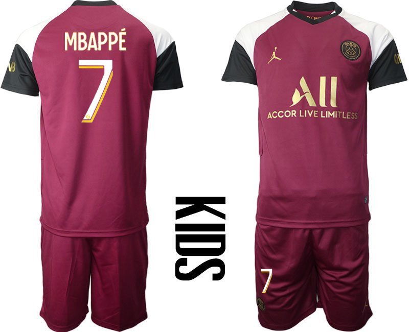 Mbappé 7 Paris Saint Germain Ausweichtrikot 202021 PSG 3rd Trikot weinrot Kinder