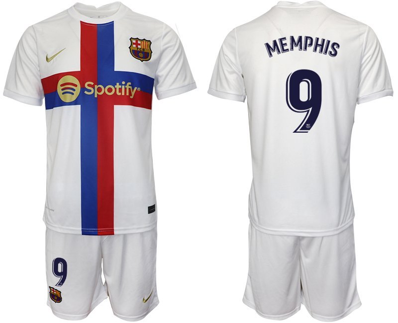 Memphis 9 Neue dritte Trikot von FC Barcelona 2022-23 weiß Trikotsatz Herren