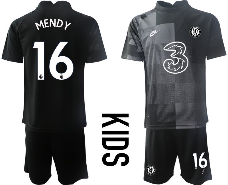 Mendy #16 Chelsea Torwarttrikot schwarz Trikotsatz Kurzarm Kinder