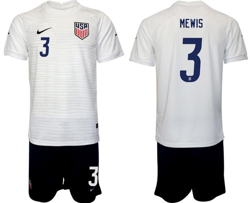 Mewis 3 United States Trikot WM 2022 USA Trikotsatz weiß Kurzarm + schwarz Kurze Hosen
