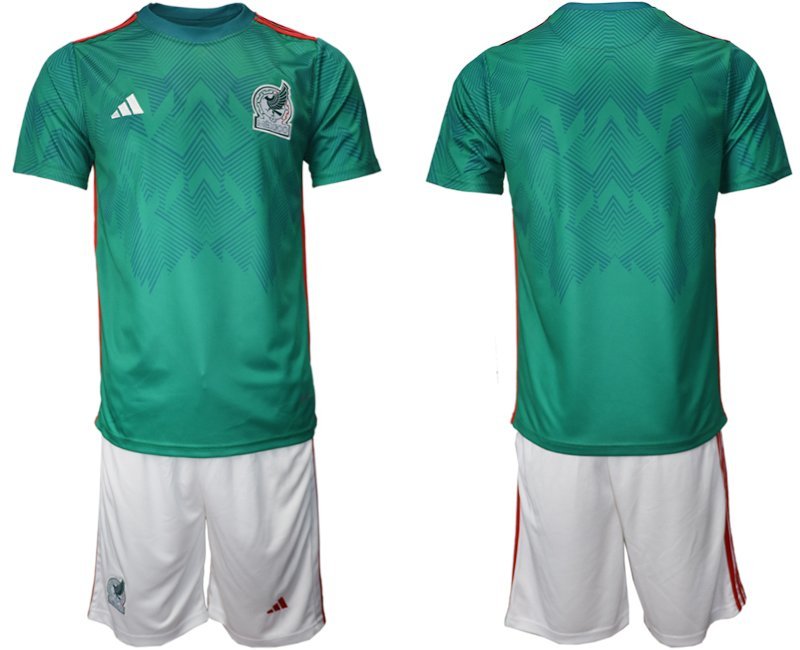 Mexiko Home Trikot WM 2022 Trikotsatz Grün Kurzarm + weiß Kurze Hosen