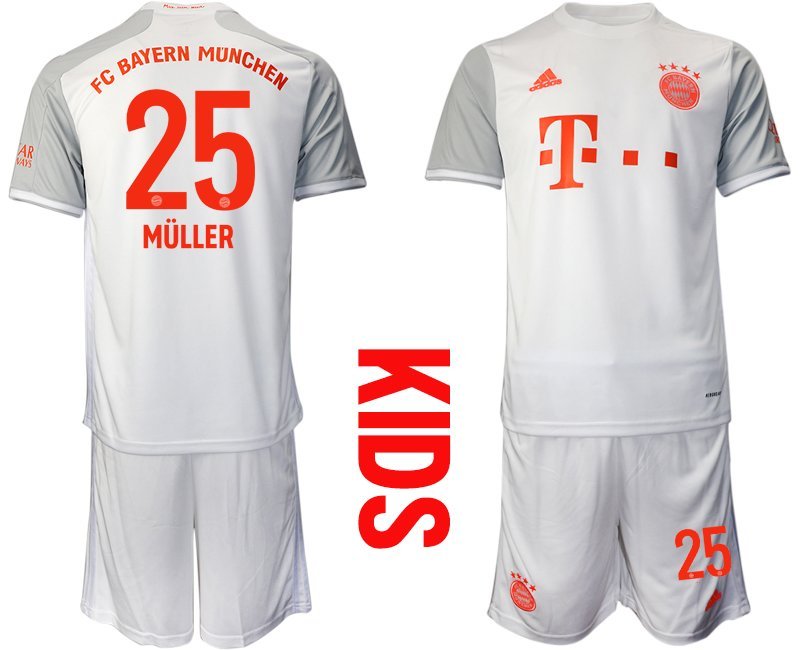 Müller 25 FC Bayern München Trikot 20202021 Auswärts weiß Fußball Trikotsatz für Kinder