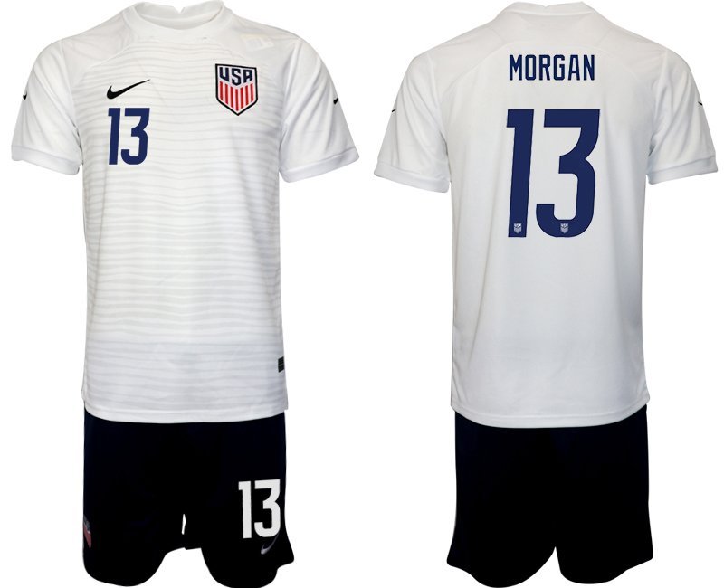 Neue Fußballtrikots weiß der United States für die WM 2022 USA Heimtrikot Morgan 13