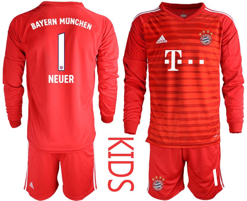 Neuer #1 FC Bayern München 2013-2014 Torwarttrikot rot Trikotsatz Langarm Kinder