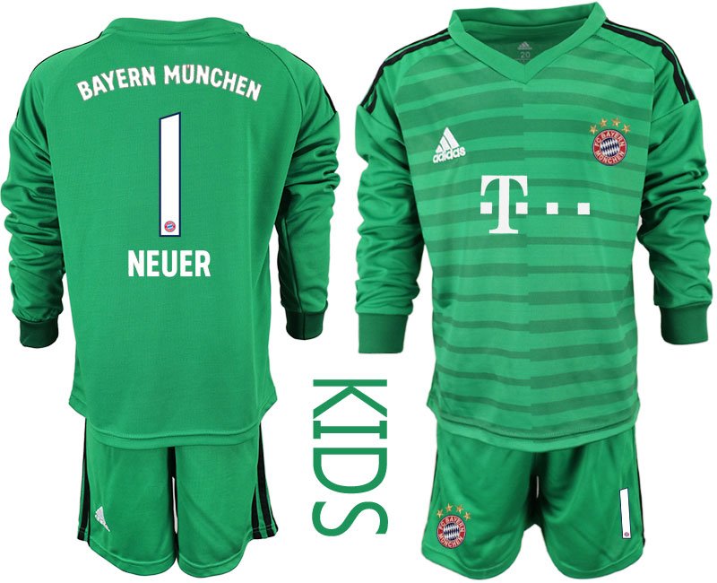 Neuer #1 FC Bayern München 2018/19 Torwarttrikot Grün Trikotsatz Langarm Kinder