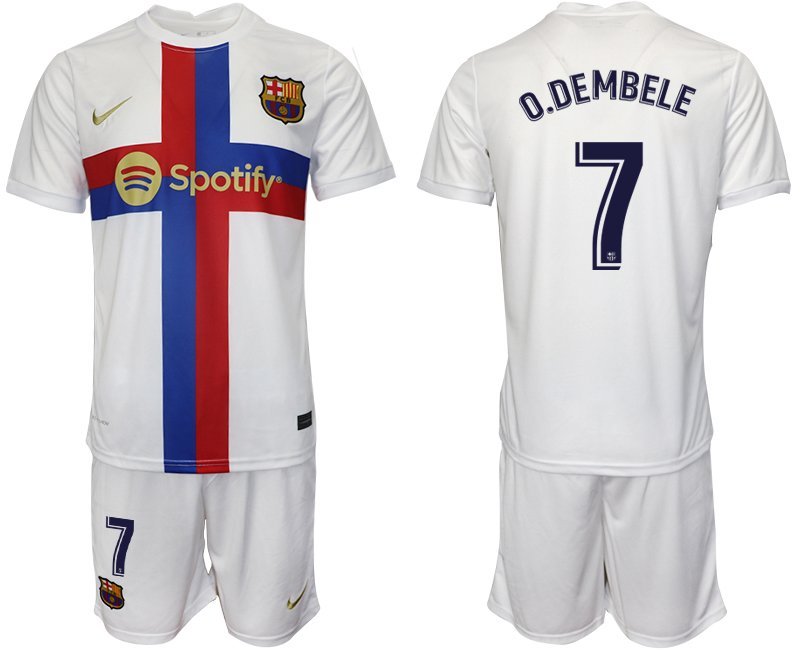 O.DEMBELE 7 FC Barcelona 2022/23 Drittes Trikot weiß Trikotsatz Kurzarm + Kurze Hosen Herren