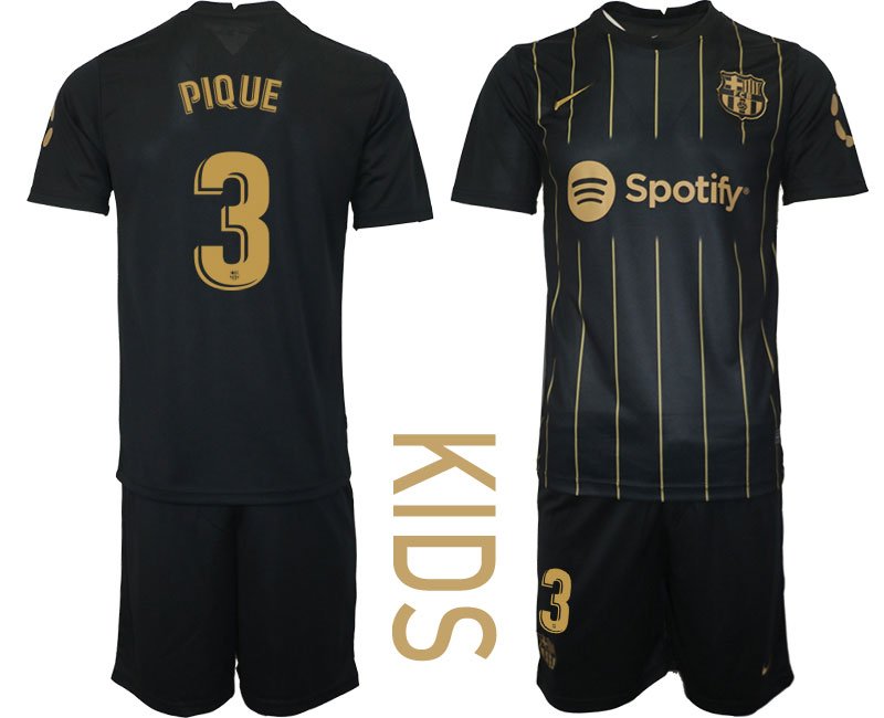 PIQUE #3 Barca 202223 Trikot schwarz gold Trikotsatz Kurzarm für Kinder