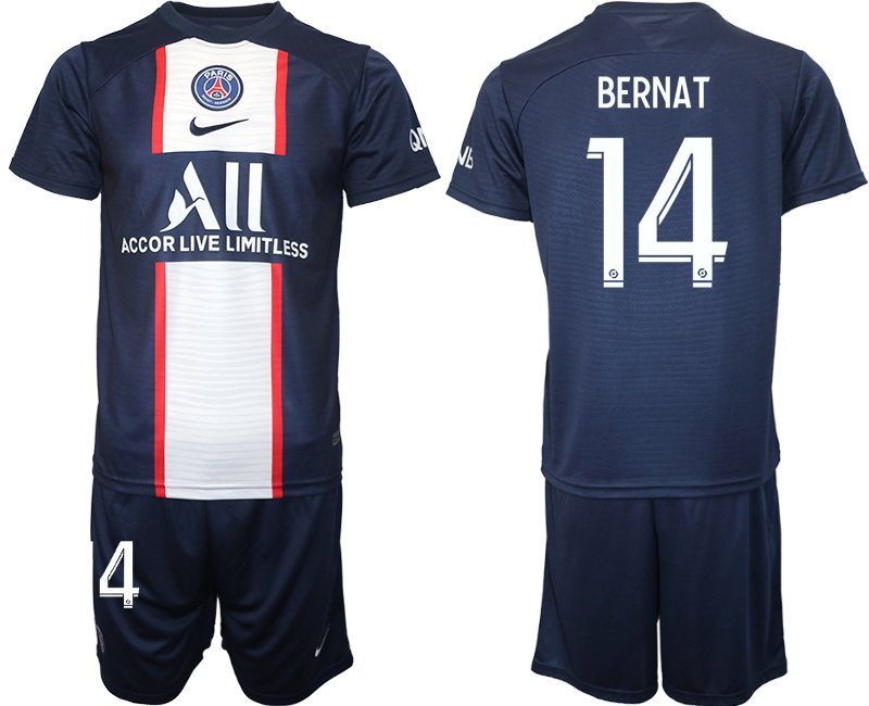 Paris Saint Germain 2022-23 Heimtrikot blau PSG Trikotsatz Kurzarm + Kurze Hosen BERNAT 14